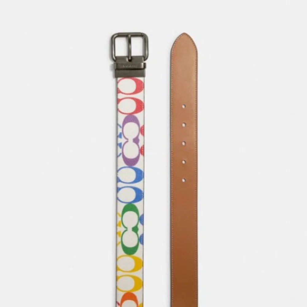 NWT Coach Roller Buckle Cut To Size Reversible Belt Rainbow Signature Canvas - Picture 2 of 7